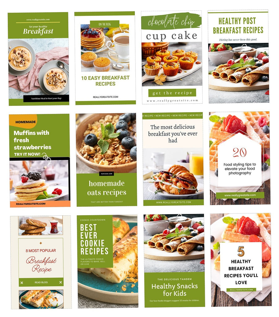 20 Editable Canva Pinterest Templates - Food Blogger Pinterest Pin - Pinterest Food templates for Canva