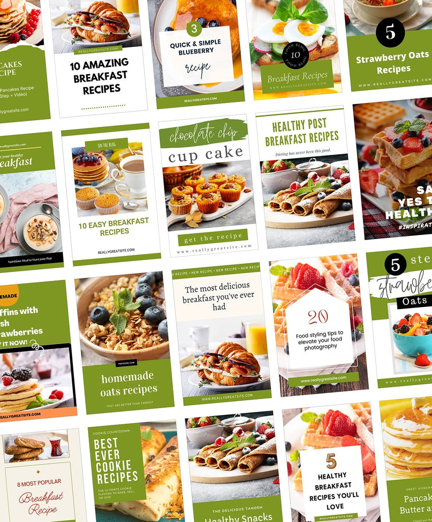 20 Editable Canva Pinterest Templates - Food Blogger Pinterest Pin - Pinterest Food templates for Canva