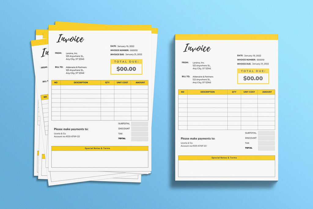 Business Invoice Template | Editable Simple Billing Form |Custom Invoice Template