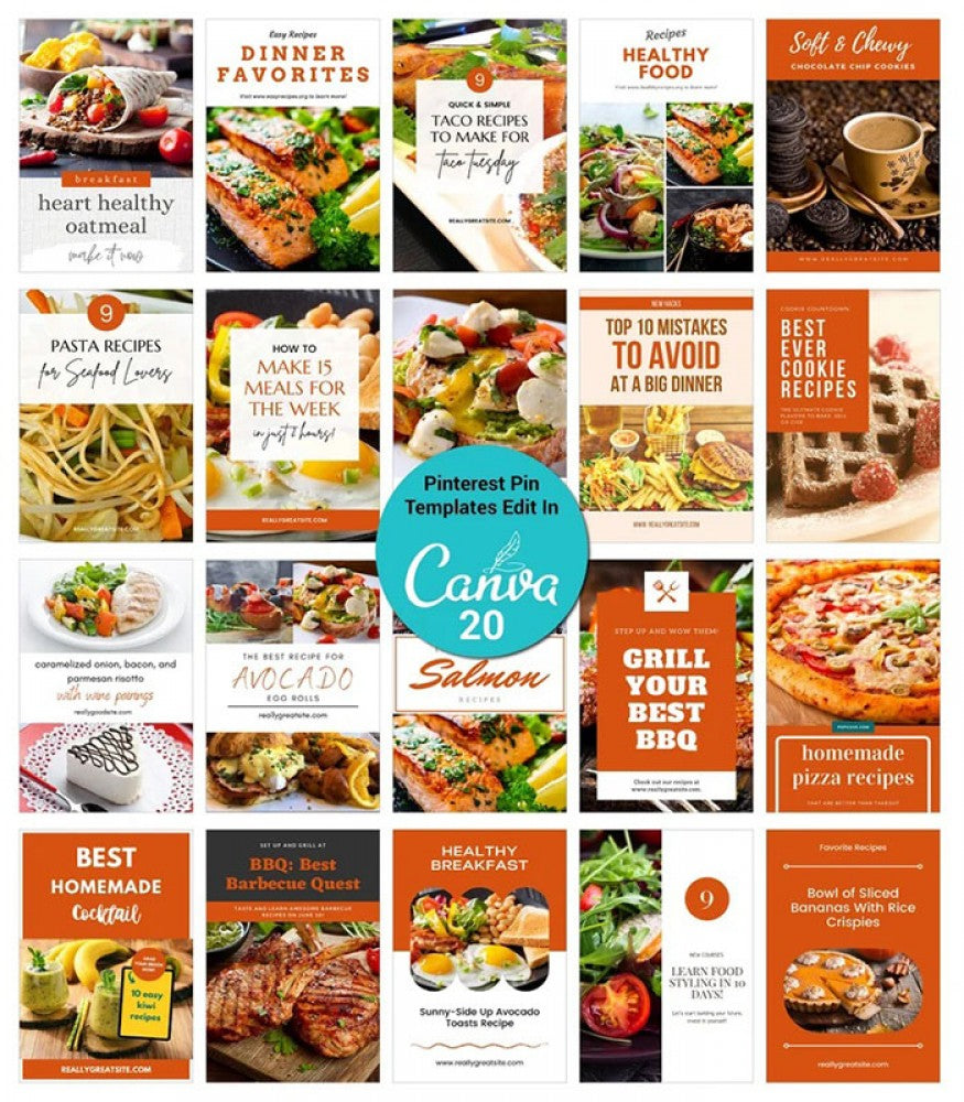 Customizable Food Blogger Pinterest Pin Templates for Canva