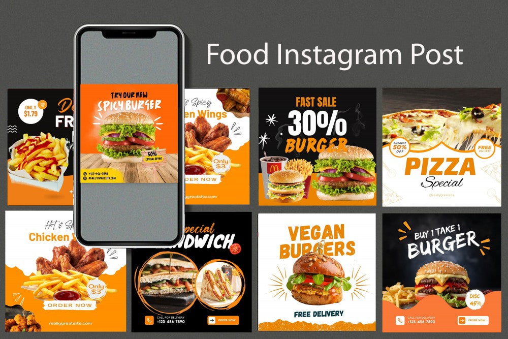 Food Instagram Template,Restaurant Social Media Post Template,Foodie Canva Template