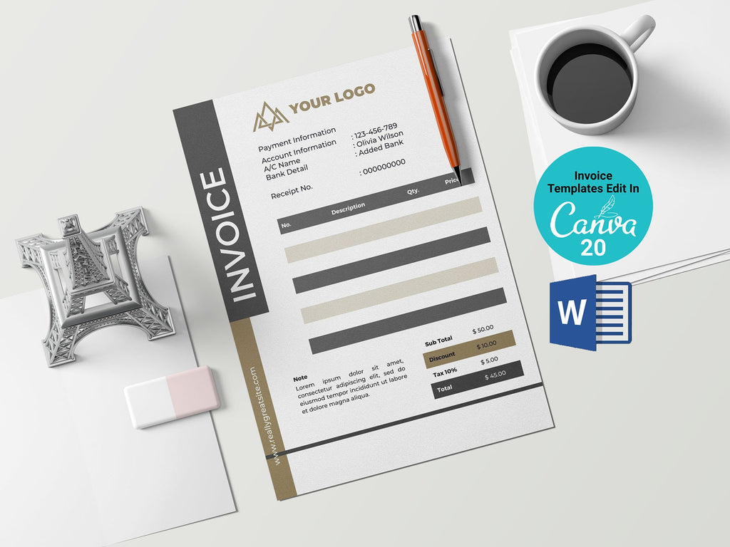 Invoice Template|Simple Invoice | Printable Invoice|Editable Invoice| Microsoft Word Invoice