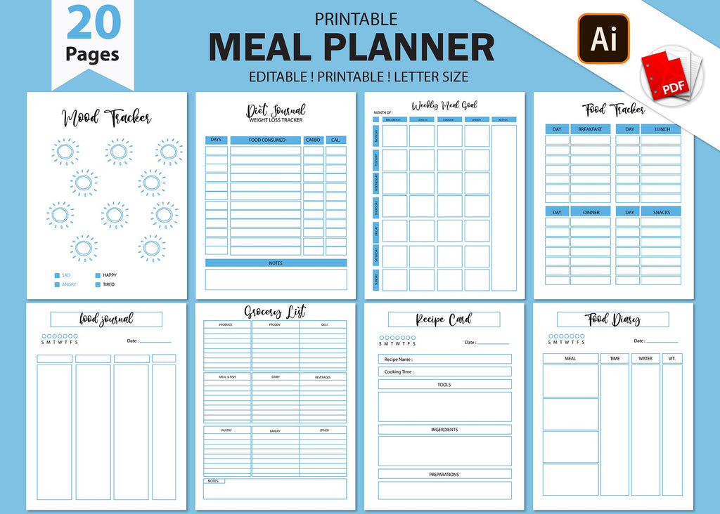 Meal Planner Set | Meal Planner Bundle | Weekly Food Diary Bundle | Daily Food Journal