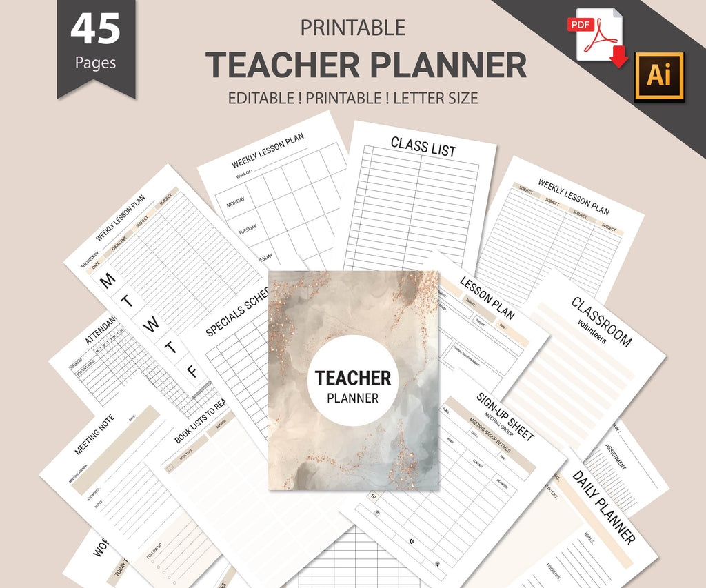 Printable Teacher Planner | Digital Planner Pages | Lesson Planner |Teacher Binder Planner